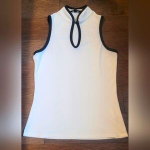 Le Chateau Seeveless Keyhole Mock Collared Shirt - Size Small - Black and White